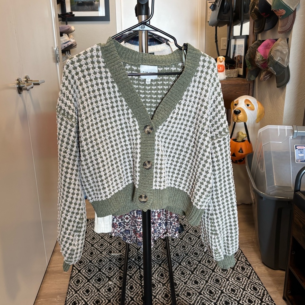 Pink Rose Olive and Cream Cardigan